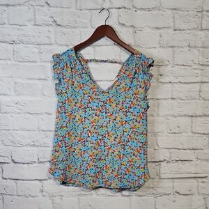 LOFT Multicolor Floral Ruffle Sleeve Blouse